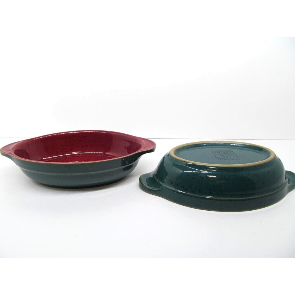 Denby Harlequin Set Of 2 Red And Green Speckled 8 7/8" Augratin Baking Dishes EC